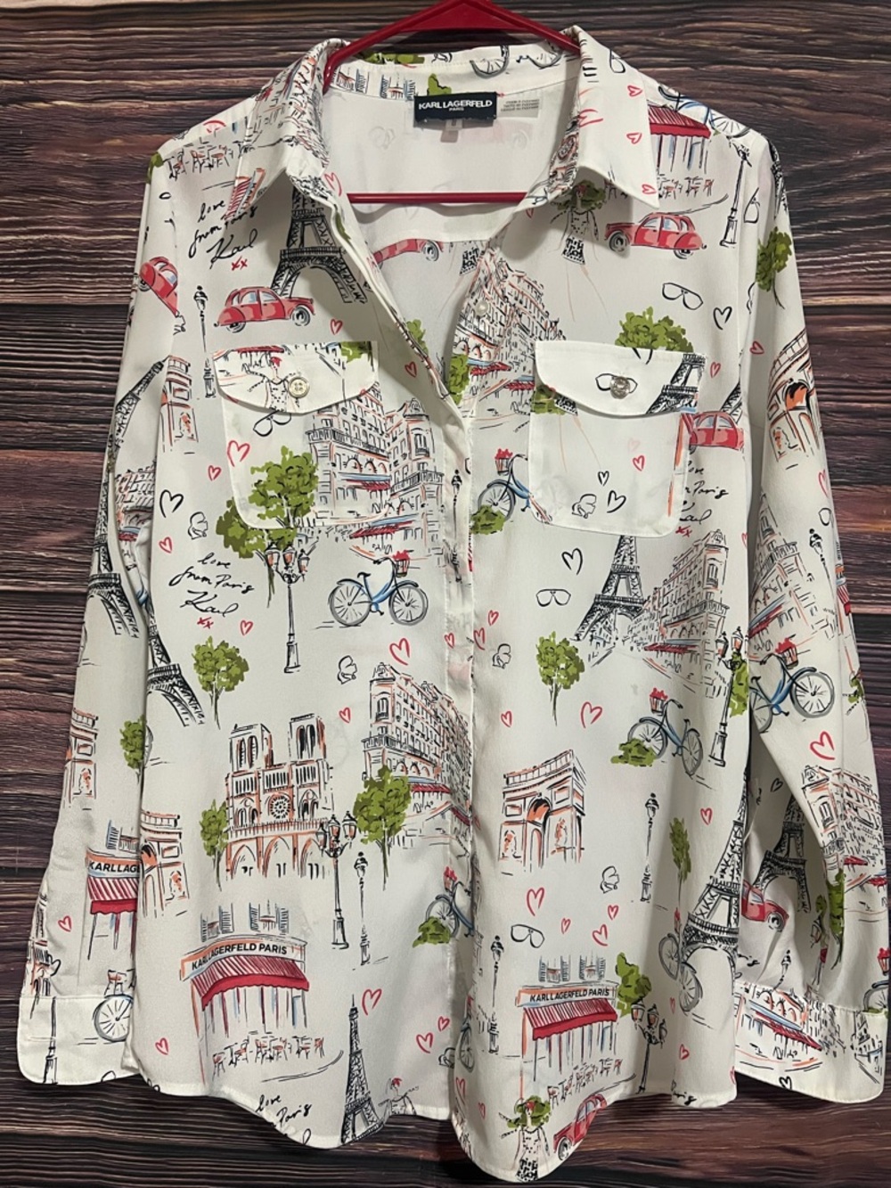 Karl Lagerfeld White Paris Print Button-Up Shirt